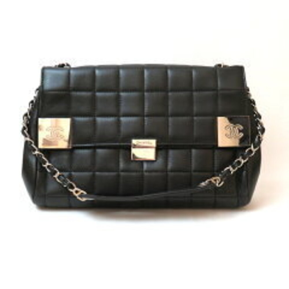 Chanel Chocobar chain shoulder bag black lambskin